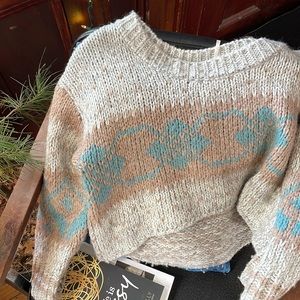 Free people hi low boat neck cropped wool sweater